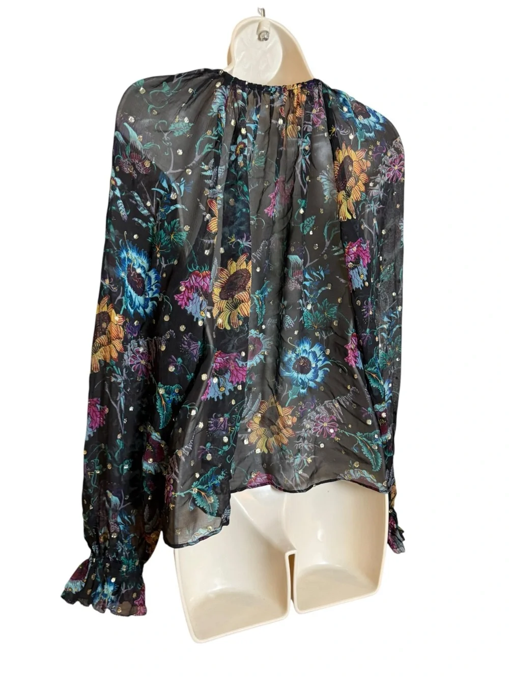 Ulla Johnson Bernadette Silk Blouse Black floral Iris Print size 2
